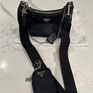 Prada Re-Edition 2005 Black Nylon Chain/Strap Shoulder Bag